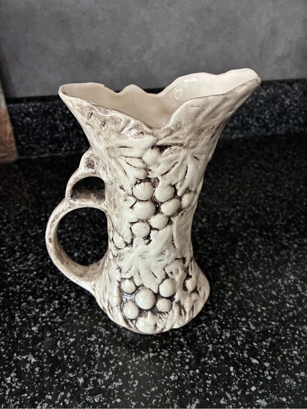 Cream Textured Ceramic Vase with Grapevine Relief
